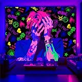 PSYHILAR Lil Peep Tapestry Blacklight, Rapper Black Light Poster for Bedroom, Hip Hop Star Music UV Flag (40 x 30 Inches)