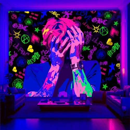 PSYHILAR Lil Peep Tapestry Blacklight Rapper Black Light Poster for Bedroom Hip Hop Star Music UV Flag (40 x 30 Inches)