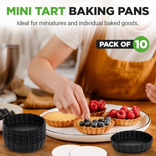 NutriChef 10-Piece Tart Pan with Removable Bottom, 4" Mini Nonstick Carbon Steel Pie Pan - Great for Flans, Quiche, Egg Tart Mold by Nutrichef - Image 2