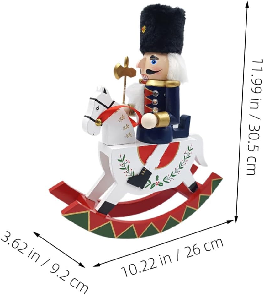 Hand-Painted Christmas Nutcracker Puppet and Wooden Horse Figurine, Large Nutcracker Soldier Desk Ornament for Holiday Party Table Centerpiece Decor