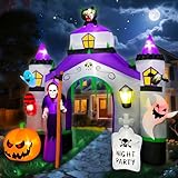 SEASONBLOW 12.3 Ft Giant Halloween Inflatable Haunted House Castle Archway LED Light Up Blow Up Castle Archway with Grim Reaper and Ghost, Pumpkin for Halloween Party Indoor Outdoor Decor