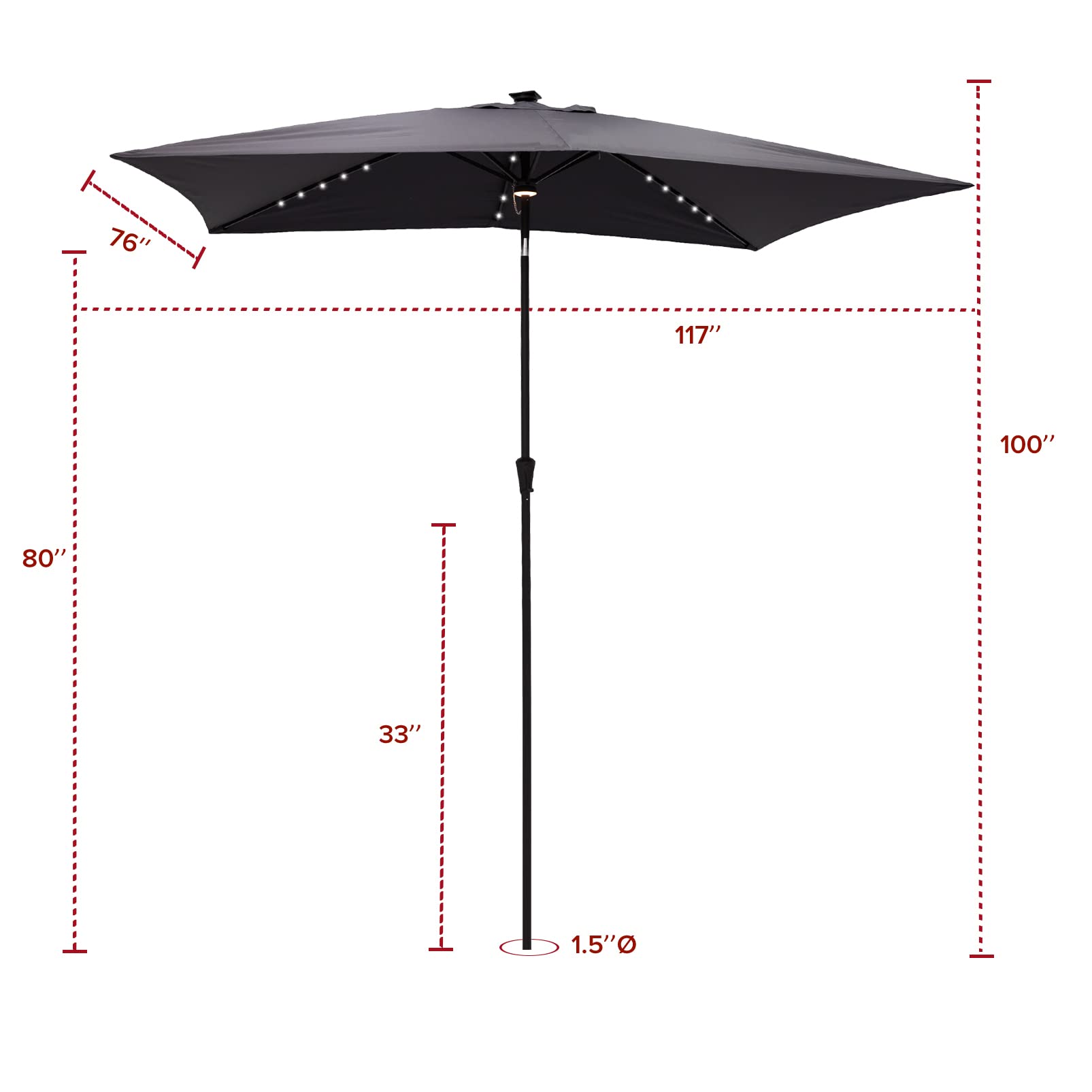 FLAME&SHADE 6.5 x 10 ft Rectangular Solar Powered Outdoor Market Patio Table Umbrella with LED Lights and Tilt, Anthracite