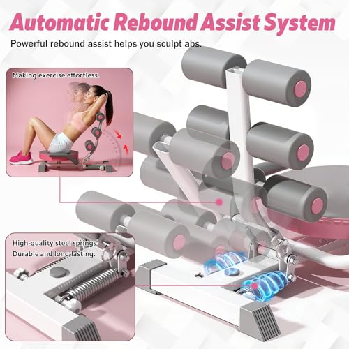 Image of Ab Machine with Auto Rebound, 360 Rotating Seat Ab Trainer for Home Workout, Foldable Sit Up Exercise Equipment for Core Abs Training, Adjustable Home Gym Fitness Equipment