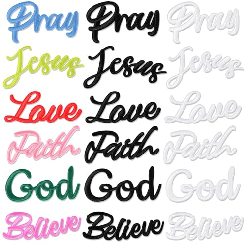 18pcs Christian Embroidered Iron on Patches, Durable Motivational Christian Embroidered Applique Iron on Patches for Jeans Backpack Hat DIY Accessories