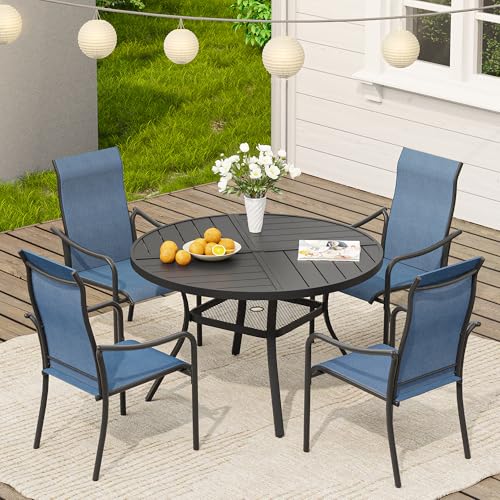 Image of VICLLAX 40.6 inch Round Outdoor Table, Patio Dining Table for 4 with Umbrella Hole for Garden Lawn Deck Backyard, Black