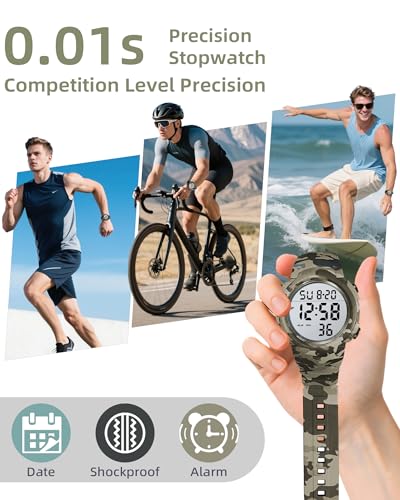 image for CakCity Mens Digital Waterproof Sports Watch LED Screen Large Face Mil
