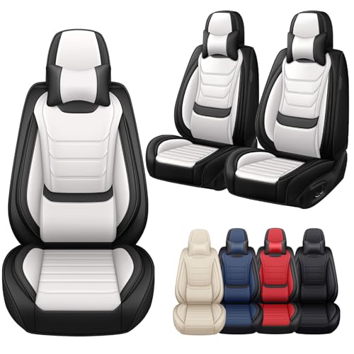 Image of Car Seat Covers Fit for Chevrolet Tahoe 1995-2025, Leather Automotive Seat Covers for Trucks, Heavy-Duty Wear Resistant Seat Protectors, Easy to Install, 2 Seats with Pillows, Black White