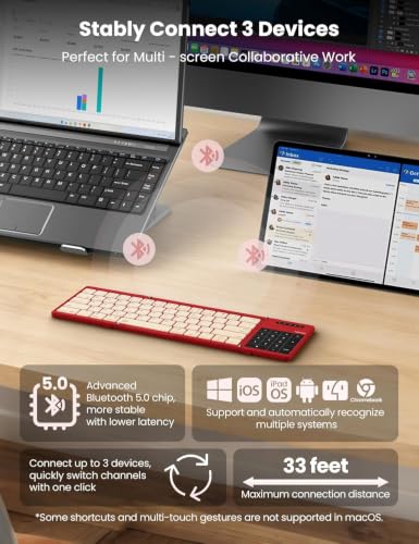 Image of Nilkin Special Edition Upgraded Foldable Bluetooth Keyboard with Touchpad & Number Pad, Portable Wireless Keyboard for Travel, Pocket-Sized, Full Size Keys, Support 3 Devices, (Cherry)