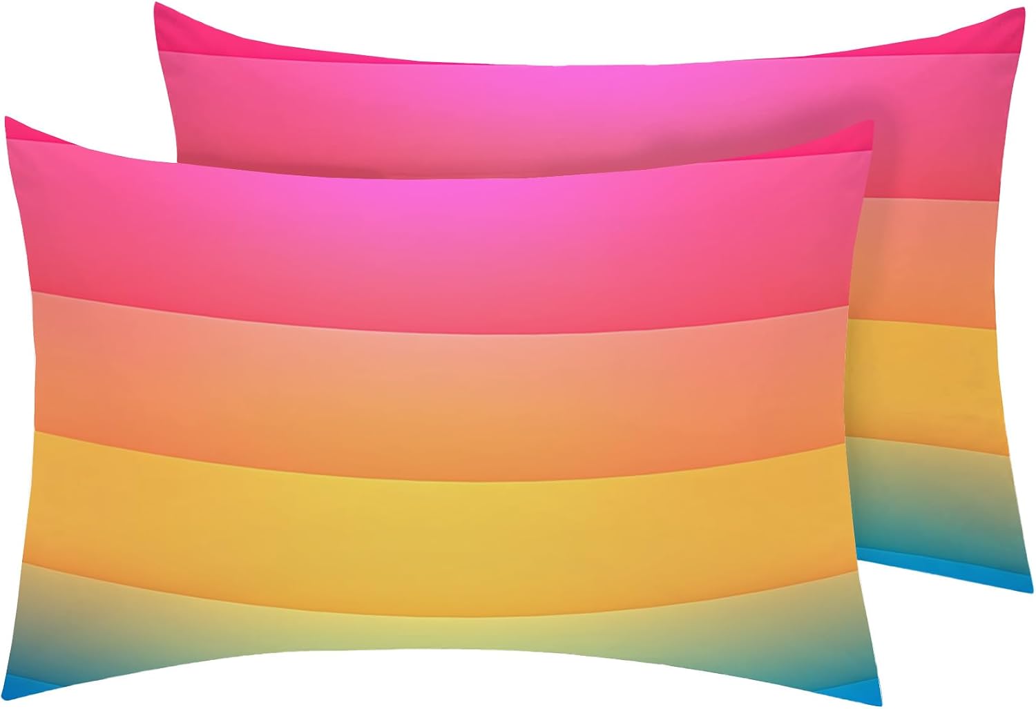 Rainbow Pillow Cases King Size Set of 2 - Soft Breathable Microfiber Pillowcases with Envelope Closure, Girls Colorful Stripes Ombre Patterned Pillow Covers, Rainbow Gifts
