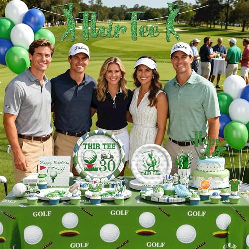 Image of Golf 30th Birthday Decorations, 194 PCs Thir-Tee Golf Party Decor Tableware Supplies with Napkins Plates Forks Cups Straws Balloons Banner Tablecloths Cake Cupcake Toppers