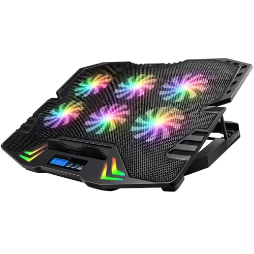 Image of Bonkaso RGB Laptop Cooling Pad for Up to 15.6 Inch Laptops, 6 High-Speed Fans, 1900 RPM, Digital LED Display, 5-Level Height Adjustment, Dual USB, Iron Mesh, Ultra-Quiet