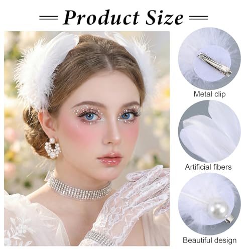 2PCS Pinzas de Pelo Pera Blanca con Perlas y Plumas miniatura 3