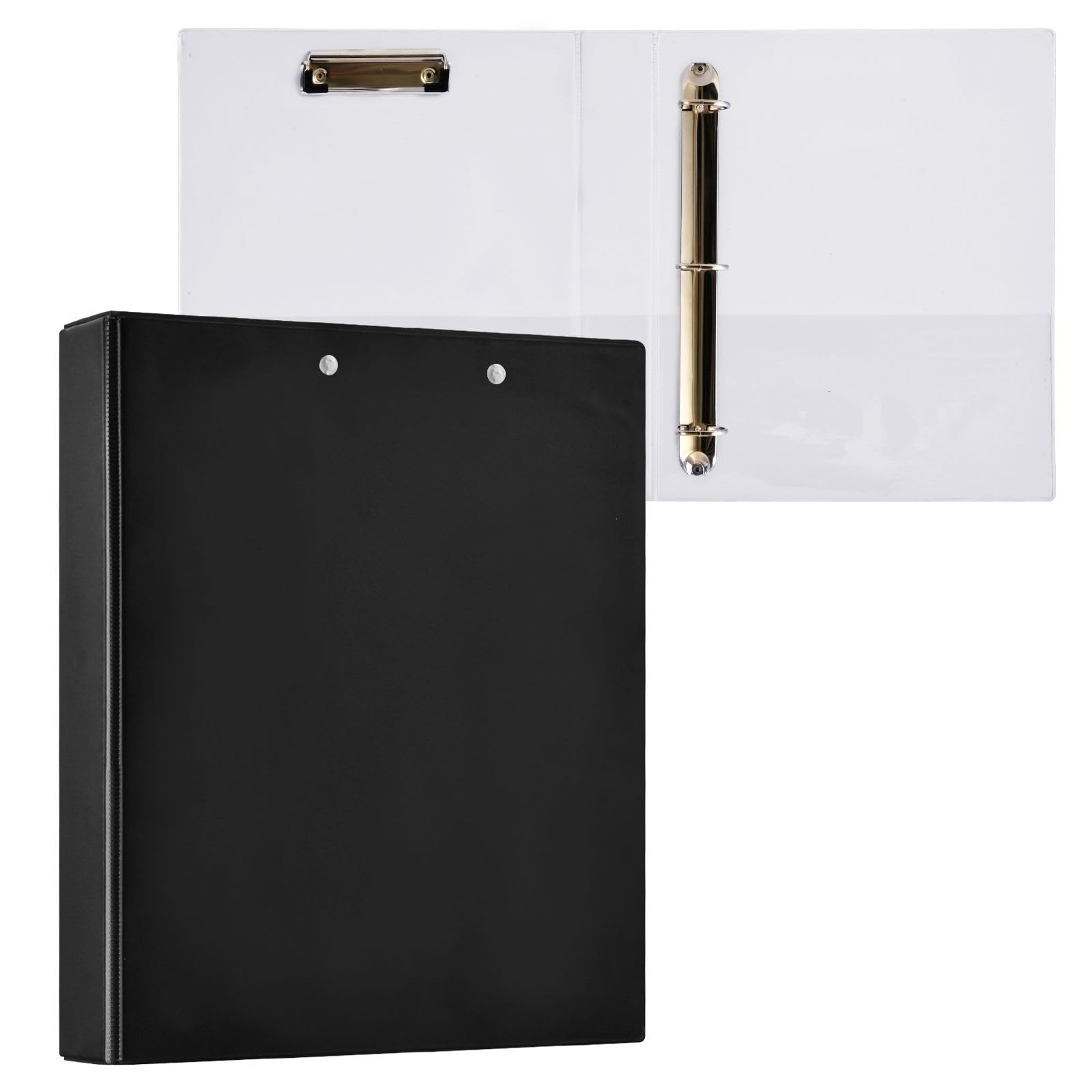 Kcldeci Raccoglitore a 3 anelli con copertina rigida, colore nero carbone, anelli rotondi da 3,8 cm, con tasche interne, per scuola e ufficio, ricette, confezione da 2