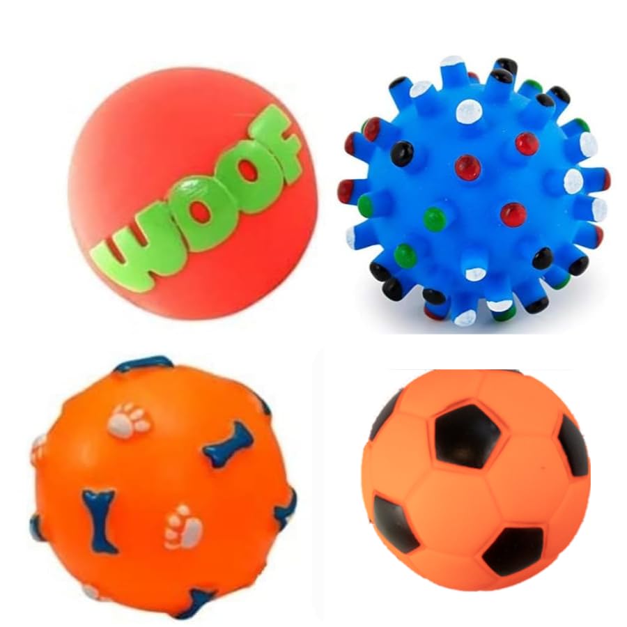 Dog Trust Natural Rubber Vinyl Light Weight Squeaky Ball Combo Toy for Small Puppy/Dogs (Basket + Woof + Bone Print + Foot Ball) (B09P5MR48M) Amazon Price History, Amazon Price Tracker
