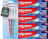 C o l g a t e Maximum Cavity Protection Toothpaste Bundle | Enriched with Calcium (5 × 100 ml) Plus 4 toothbrushe – 9-Piece Bundle (9)