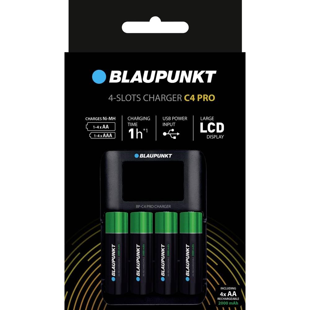 Blaupunkt Advanced Cargador USB para 1-4 Pilas Recargables AA/AAA, 1 h de Tiempo de Carga, 4 Pilas Recargables Blaupunkt Incluidas