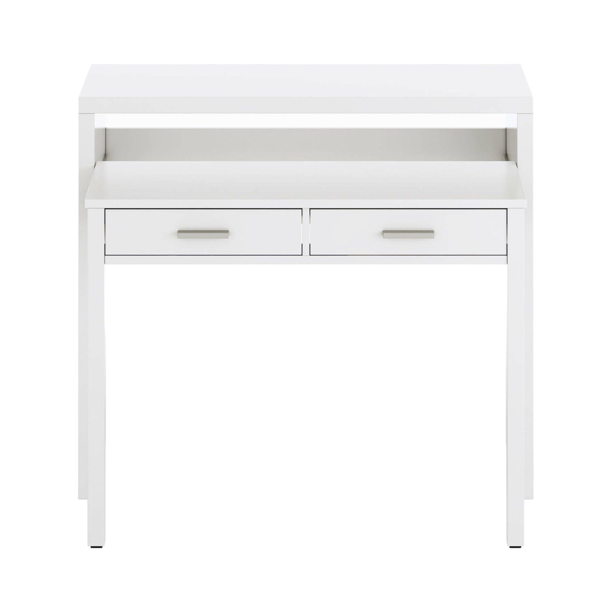 Dmora - Billings Schreibtisch, Schreibtisch mit ausziehbarer Platte, PC-Schreibtisch mit 2 Schubladen, 99 x 36 x 88 cm, Weiß