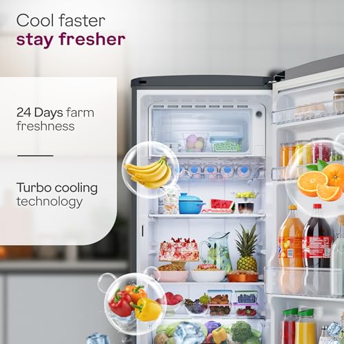 Image of Godrej 194 L 5 Star | Turbo Cooling Technology | 24 Day Farm Freshness | Moisture Control, Hygiene+ Inverter Technology | Direct Cool Single Door Refrigerator (RD EMARVEL 215E THI FS ST, Fossil Steel)