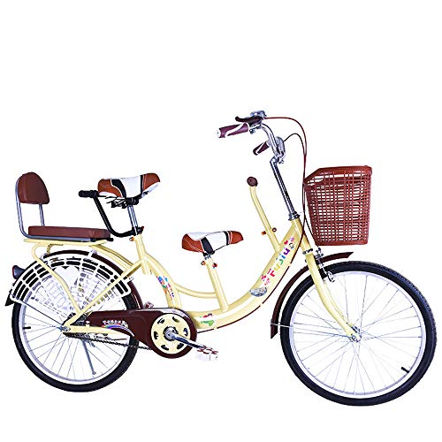 FLYFO Bicicletas Tándem para Padres E Hijos, Bicicletas para Madres E Hijos De 22 Pulgadas, Bicicletas para Hombres Y Mujeres para Madres Y Bebés, Bicicletas,Amarillo
