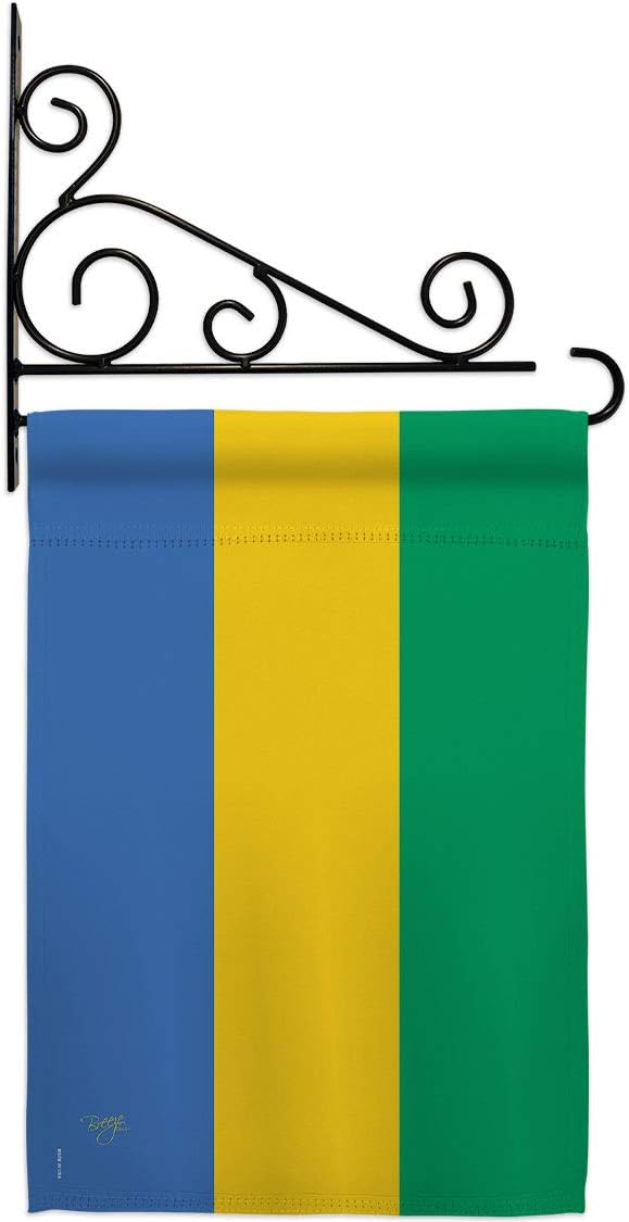 Gabon Garden Flag Set Wall Holder Regional Nationality Nation International World Country Particular Area Small Decorative Gift Yard House Banner Made In USA 13 X 18.5
