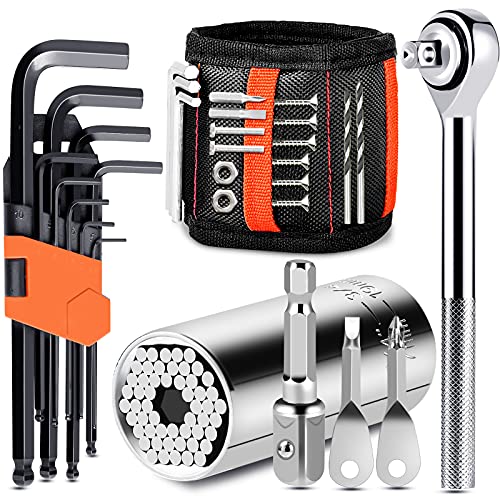 Universal Socket wrench/Magnetic Wristband/Portable Screwdrivers Tool/Ball End Hex Key Wrench, 7 in 1 Combination Tools, Cool Gadgets for Men Dad Husband