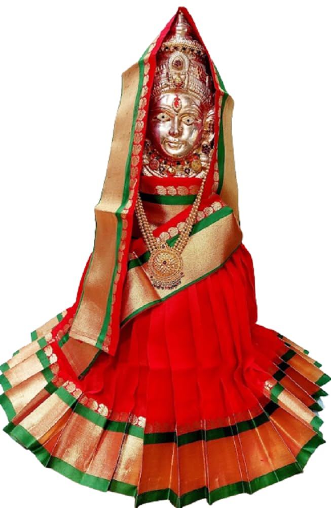Women Navaratri Goddess Kalash Silk Saree (Red), Matarani Poshak, Maa Laxmi, Durga, Saraswati, Radha Chunri Patka And Lehenga/Ghagra Dress, Margashirsha Devi Maa Accessories For Pooja