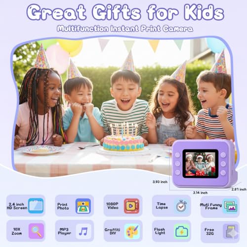 Kids Camera Instant Print, 14MP Kids Instant Print Camera for Kids with 32GB Card & 3 Rolls Paper, Kids Digital Camara Toys Gifts for Boys & Girls Age 3-10 - Image 3