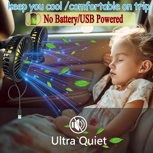 Image of Car Backseat Fan for Backseat Kids, Dual Head Usb Car Headrest Fan for Car Backseat Kids (No Battery)