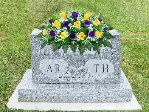 LVXINLI Artificial Cemetery Flowers Saddle-Shaped Tombstone Decorations Non-Fading UV-Resistant（ Yellow+Purple Saddle） image 7