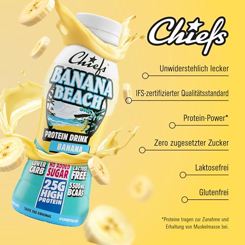 Chiefs High Protein Shake - Banane, 8x300ml - kein Zuckerzusatz & je 25g Protein - Protein Shake für Muskelaufbau - Laktosefrei & Lower Carb & Glutenfrei - Protein Drink 4