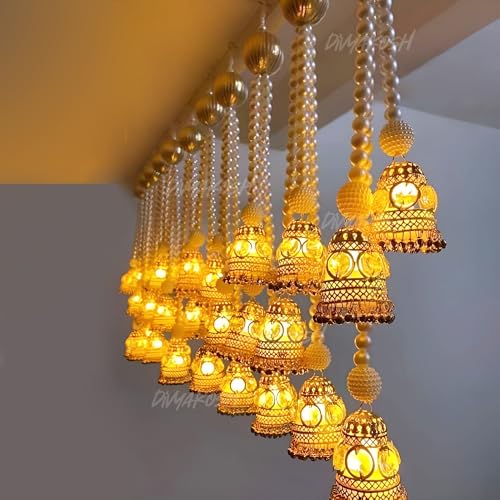 Image of Divyakosh Wall Hangings for Home Living Decor, Set of 4 Diwali Lights, Handmade Diwali Decoration Door Valance Hanging with LED T-Lights for Wedding