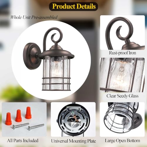 Image of MICSIU 2 Pack 5.5 inch Narrow Oil Rubbed Bronze Vintage Farmhouse Porch Light | Max 23W 9.8 Inch Outside Fixture, Waterproof Farmhouse Outdoor Wall Sconce for Slim Column, Patio, Front Door Sidelight