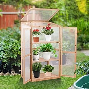 KAHOO Wooden Greenhouse 3 Tier Plant House Portable Greenhouses Bed Foldable Cold Frame for Home Decor Indoor Outdoor Patio Balcony Garden Backyard Farmhouse Flower KAHOO Wooden Greenhouse 3 Tier Plant House Portable Greenhouses Bed Foldable Cold Frame for Home Decor Indoor Outdoor Patio Balcony Garden Backyard Farmhouse Flower