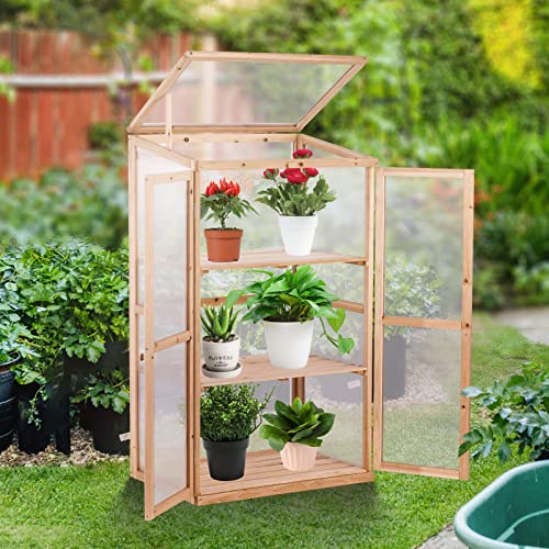 KAHOO-Wooden-Greenhouse-3-Tier-Plant-House-Portable-Greenhouses-Bed-Foldable-Cold-Frame-for-Home-Decor-Indoor-Outdoor-Patio-Balcony-Garden-Backyard-Farmhouse-Flower KAHOO Wooden Greenhouse 3 Tier Plant House Portable Greenhouses Bed Foldable Cold Frame for Home Decor Indoor Outdoor Patio Balcony Garden Backyard Farmhouse Flower
