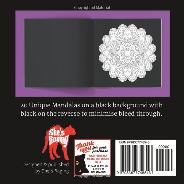 The Best Little Travel Mandala Colouring Book for Adults: 20 Unique Mandalas on a black background with black on the reverse of each mandala to ... (The Best Little Colouring Books for Travel) image 3