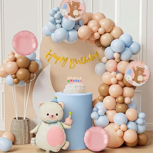 Image of Special You Teddy Bear Theme Birthday Decoration Items with Teddy Bear Foil Balloon, Pastel Peach & Blue Balloons for Decorations, Birthday Decoration kit for Baby Girl -64 Pcs