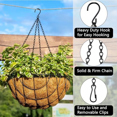 4 Pack,24.5 Inch Hanging Baskets Chain,Black Hanging Chain with 4 Hooks Flower Pot Chain Replacement Plant Hangers for Bird Feeders,Planters Wind Chimes and Decorative