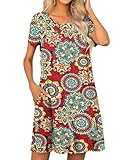 levaca Womens T-Shirt Fit Loose Summer Beach Swing Tunic Dress Mandala M
