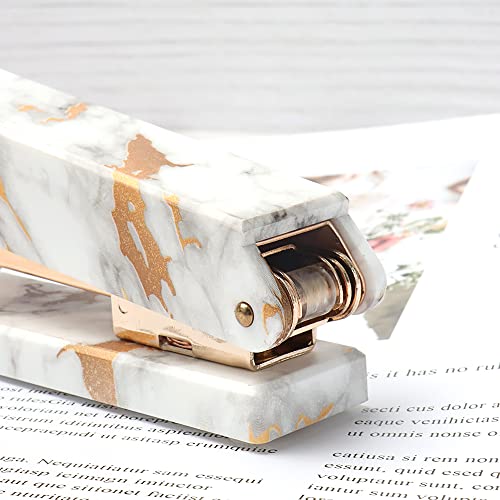 Marble Gold Desk Stapler Heavy Duty Desktop Manual Staplers Spring Powered Executive Stapler With Anti-Skid Mat For Home School Office Standard Staples Stapling Tool #TOP3