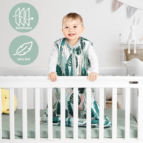 Image of BSTOPPT 3 Pack Baby Sleep Sack 0-6 Months 100% Rayon Cotton Baby Sleeping Bag 2-Way Zipper Toddler Wearable Blankets Comfy Stretchy Lightweight TOG 0.3 (Banana&leaf&green)