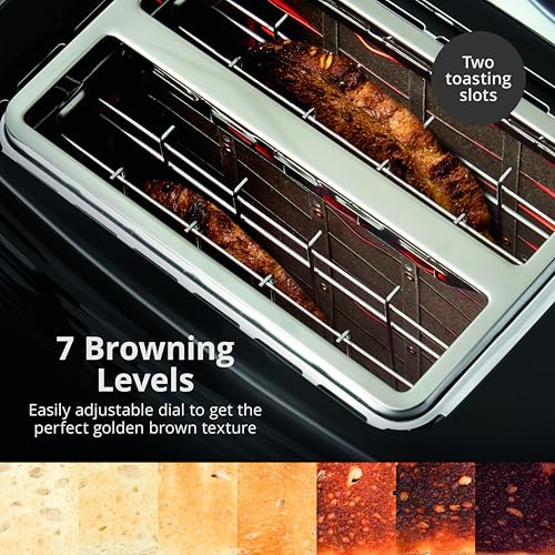Swan ST19034BLK Wave 2-Slice Toaster, 7 Browning Levels, Defrost, Cancel & Reheat Functions, Removable Crumb Tray, Hidden Cord Storage, Non-Slip Feet, Black - Image 4