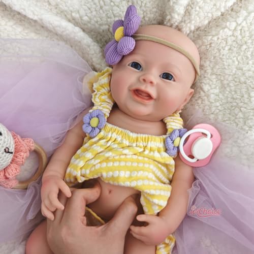 Generisch 45 cm Silikon-Reborn-Baby, Mädchen, mit offenem Mund, realistisches Neugeborenes mit großen Augen, lebensechte, gewichtete Puppe für Weihnachten – Bild 6