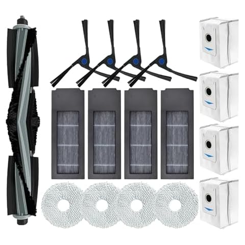 Odashen 17pcs Replacement Accessories Set for Ecovacs Deebot X2 / X2 Omni / X2 Pro / DEX86 Vacuum Cleaner Spare Parts, 1 Main Brush, 4 Side Brush, 4 Hepa Filters, 4 Dust Bags, 4 Mop Cloths Cover