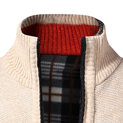 Men Classic Full Zip Knitted Cardigan Casual Stand Collar Fleece Lined Sweaters Slim Fit Winter Warm Thick Sweater (Light Yellow,4X-Large)4