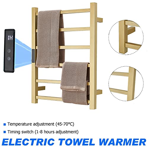 Ewdphw 335-512-947 Gold Heated Towel Warmer Rack Bathroom Accessories, Wall Mounted Electric Heated Towel Rail 6 Bars Stainless Steel Electric Drying Racks With Timer, Home Towel Warmer Radiator, Hardwired thumb #3