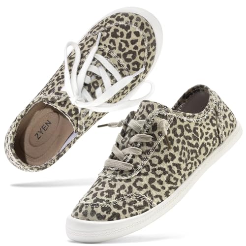 Image of ZYEN Arch Support Shoes for Women - Canvas Casual Sneakers Low Top, Orthopedic Walking Shoes Women, Non Slip Fashion Sneakers Outdoor 8830 Leopard 40