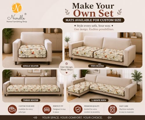 Image of Nendle Quilted Customisable Digital Printed Sofa Mat Cover with Fixed Seat Depth of 36 Inches | Premium Velvet Fabric Furniture Protector for Custom Fit
