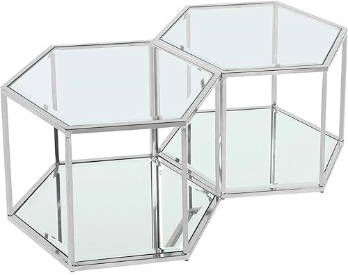 Miniatura 13 de Meridian Furniture Sei Collection Modern | Mesa de centro modular contemporánea de cristal con base de espejo, 1 pieza, cromo Cromado,Oro