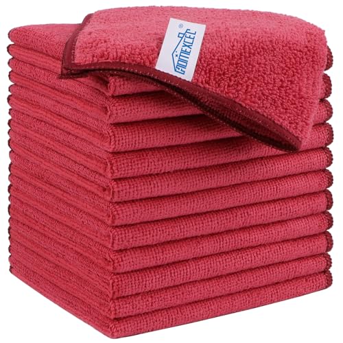 HOMEXCEL Red Microfiber Cleaning Cloth, 12 Pack Premium Microfiber Towels for Cars, Lint Free, Scratch-Free, Highly Absorbent, Reusable Cleaning Rags for Car, Household, Kitchen, Window, 11.5"X11.5"