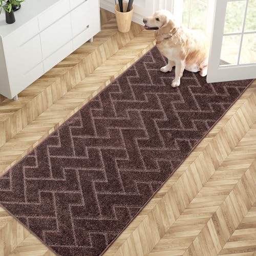 PURRUGS Dirt Trapping Door Mat 32" x 70", Non-Slip Machine Washable Entry Rug, Shoe Scraper, Dog Doormat, Super Absorbent Welcome Mat for Front & Back Door, Muddy Wet Shoes & Paws, Brown